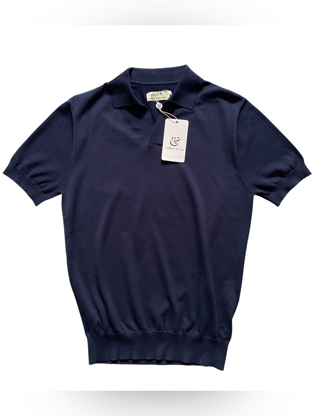 NWT Collars & Co The Maranello Mid-Weight Cotton & Silk Polo - Navy Blue Size S